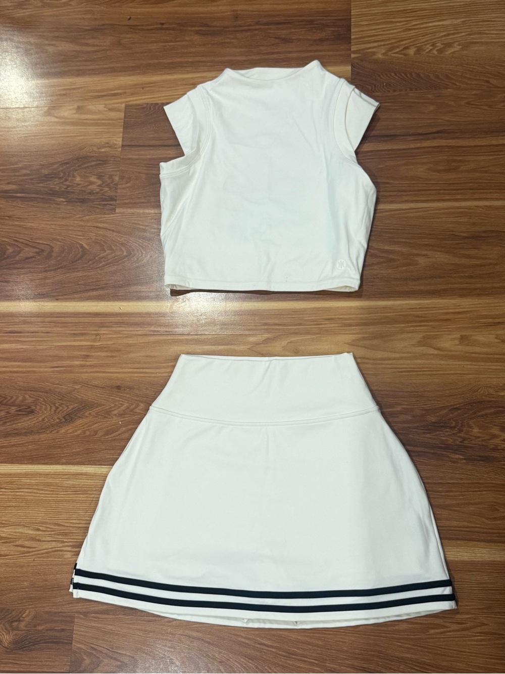 White Women's Athletic Skirt with Black Stripe Detail